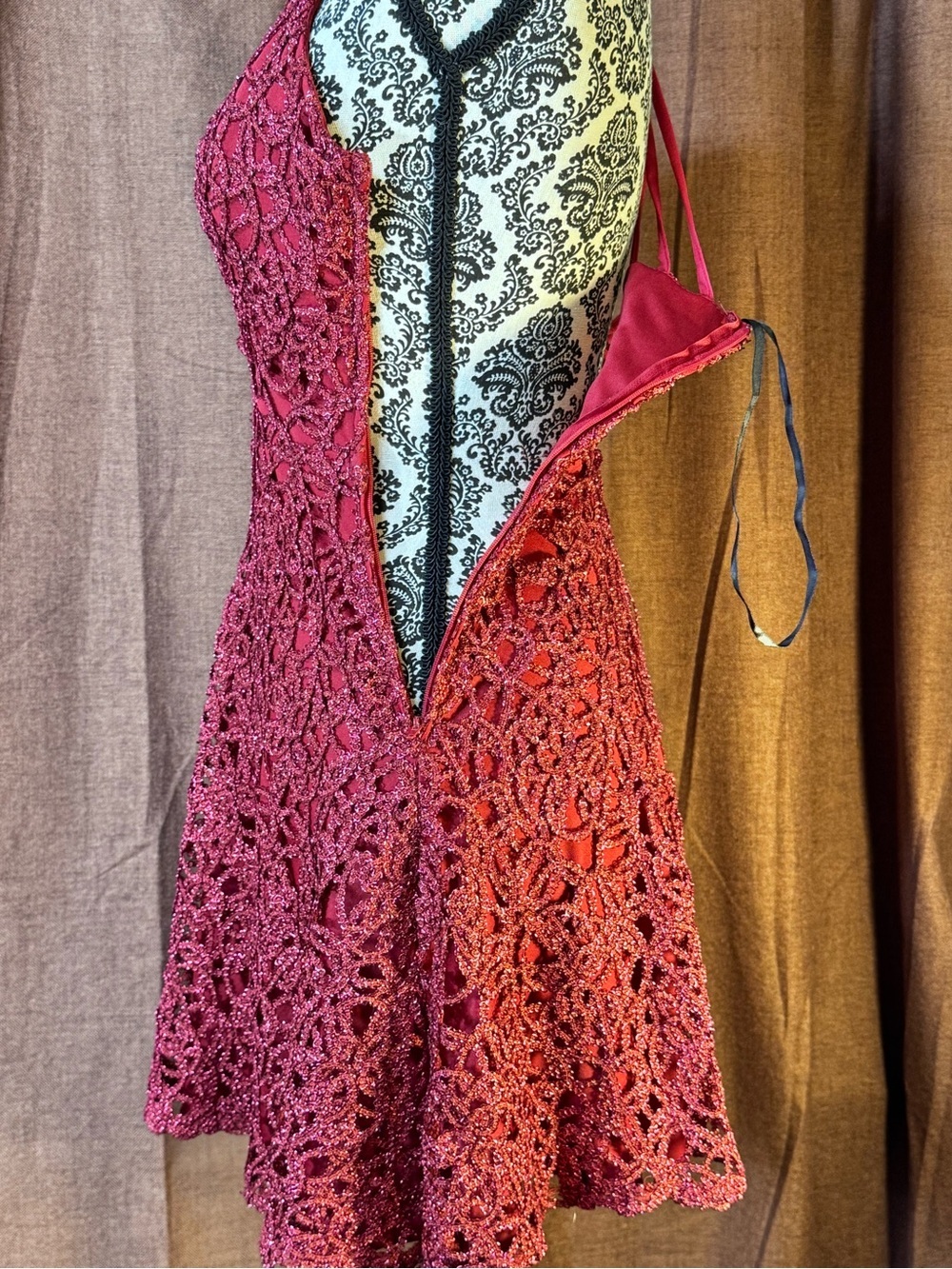 B. Darlin Glitter Lace Deep Red Fancy Strappy Formal Mini Dress size 2 - Picture 7 of 8